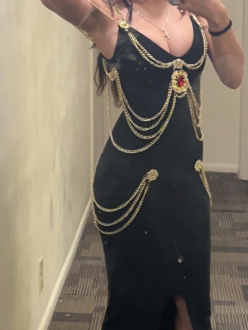 Black Chain-Embellished Evening Dress